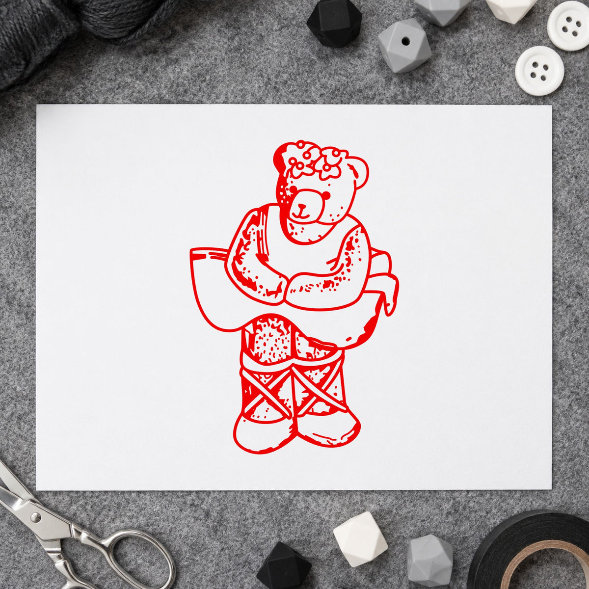 Ballet Bear Art Rubber Stamp in use 8