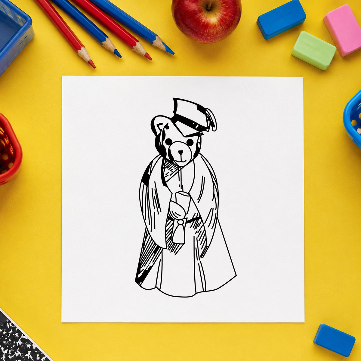 Bear Graduate Art Rubber Stamp in use 1