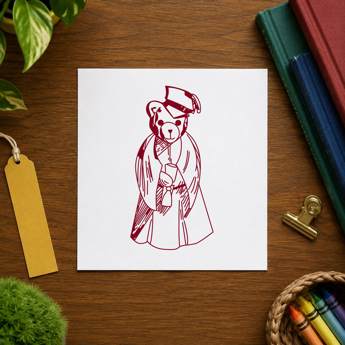 Bear Graduate Art Rubber Stamp in use 10