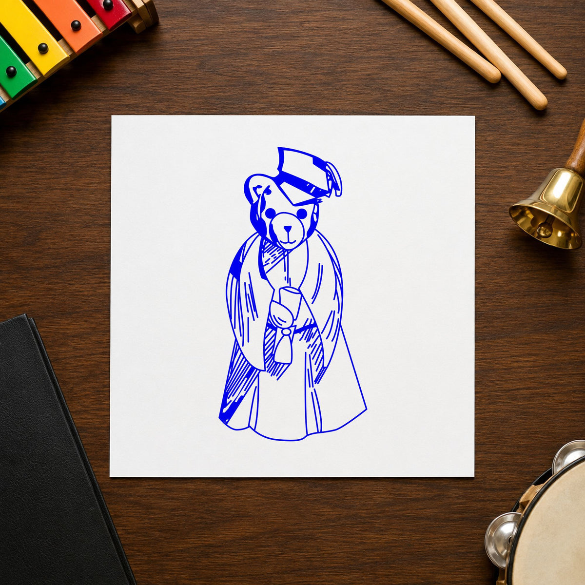 Bear Graduate Art Rubber Stamp in use 3