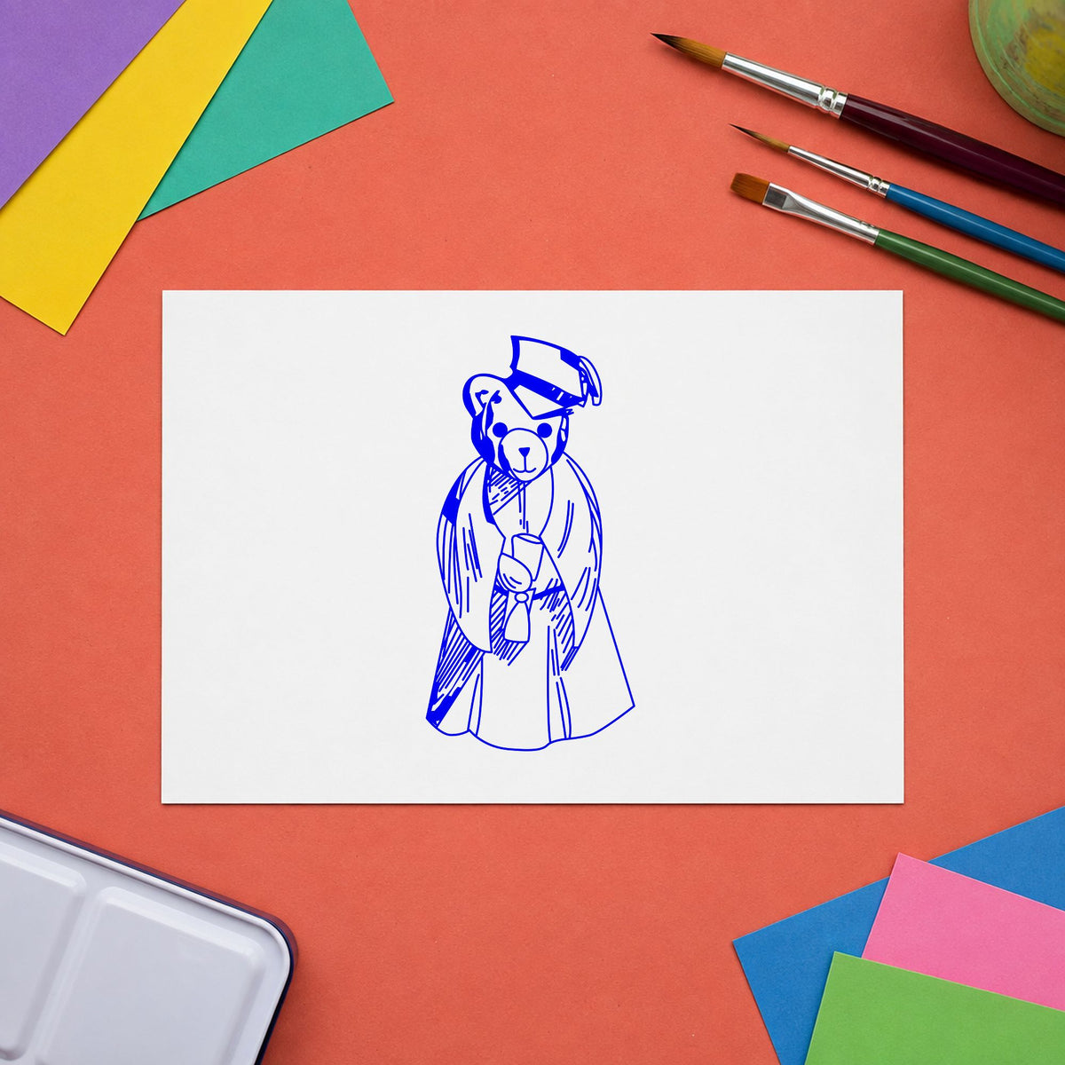 Bear Graduate Art Rubber Stamp in use 4
