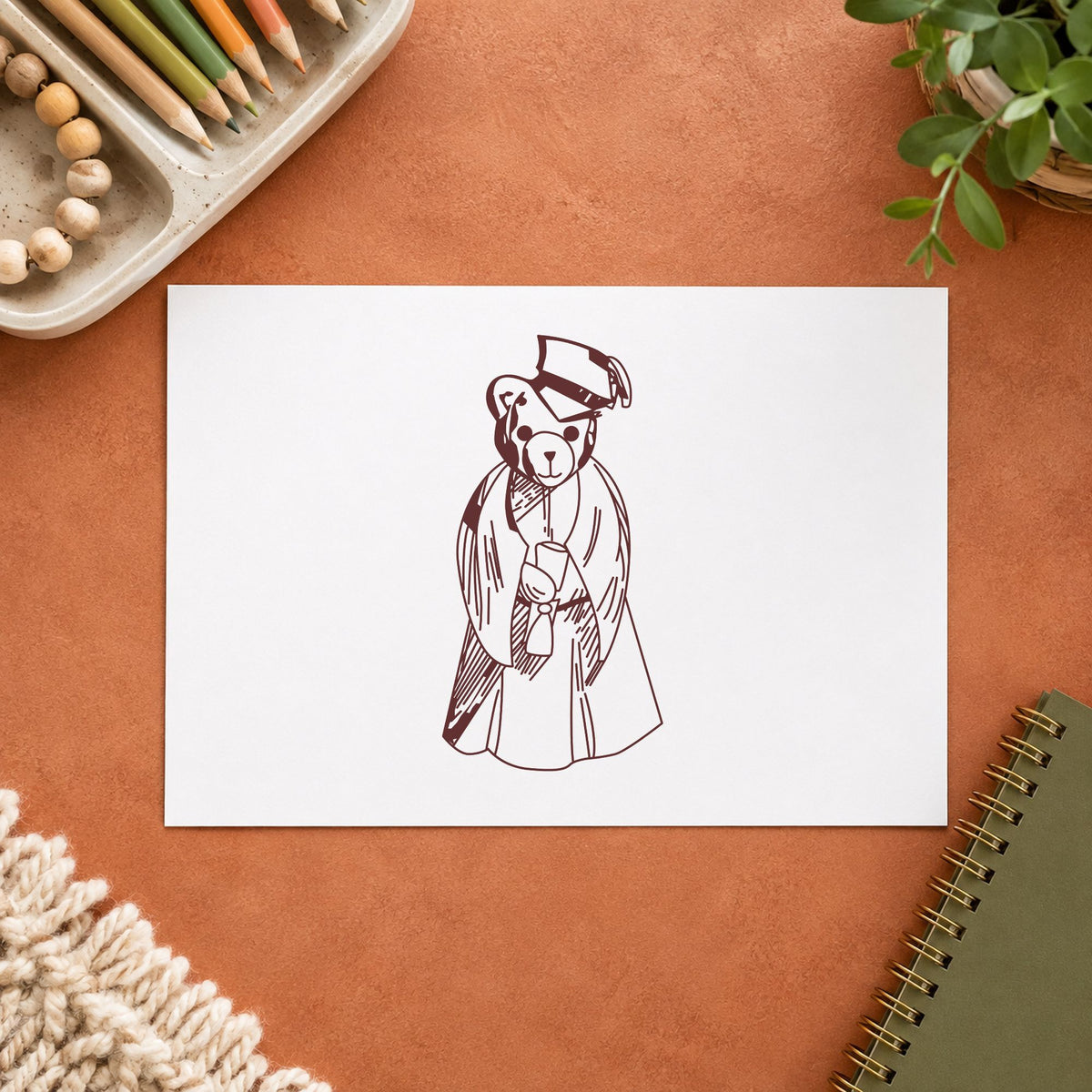 Bear Graduate Art Rubber Stamp in use 9