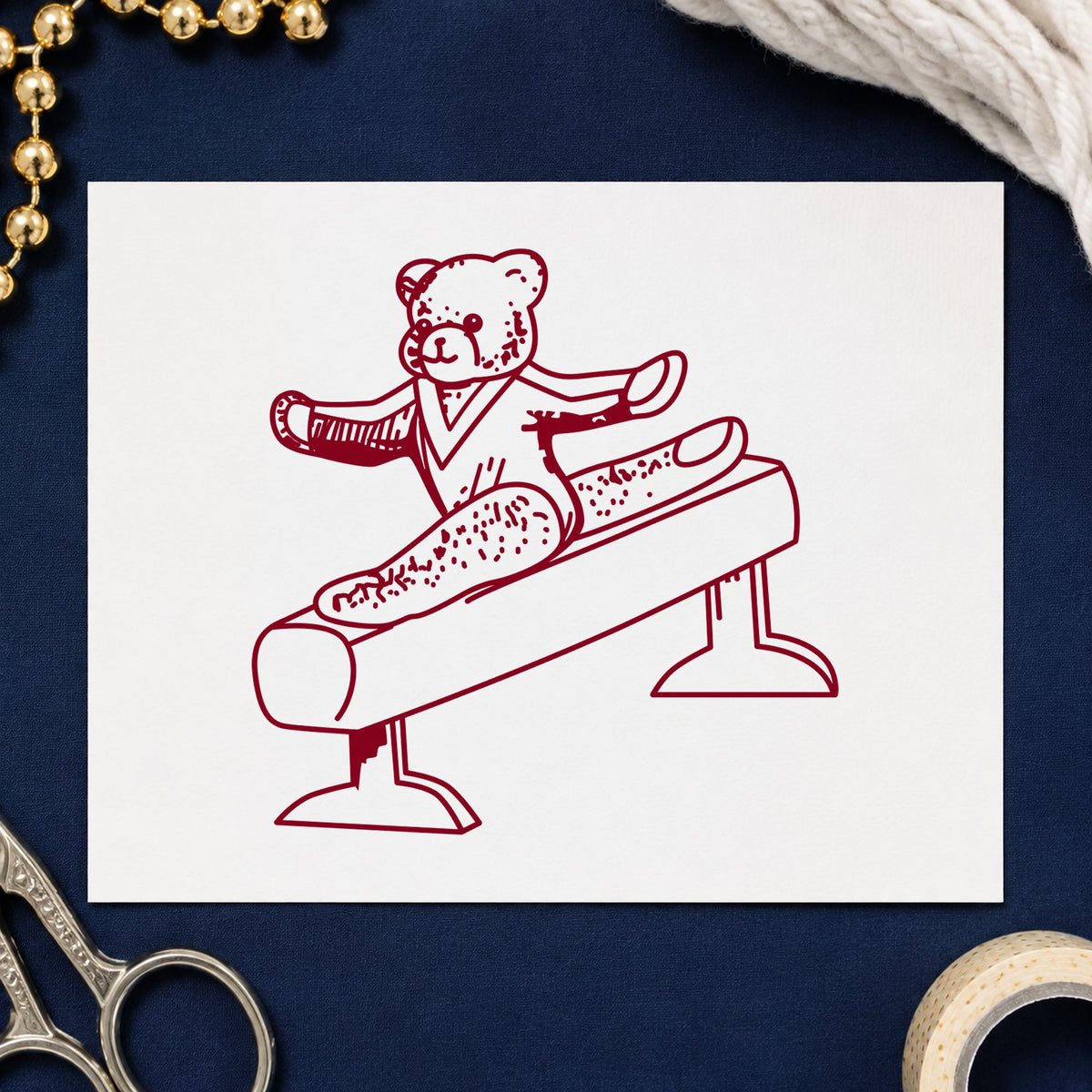 Bear on Exercise Equipment Art Rubber Stamp in use 10