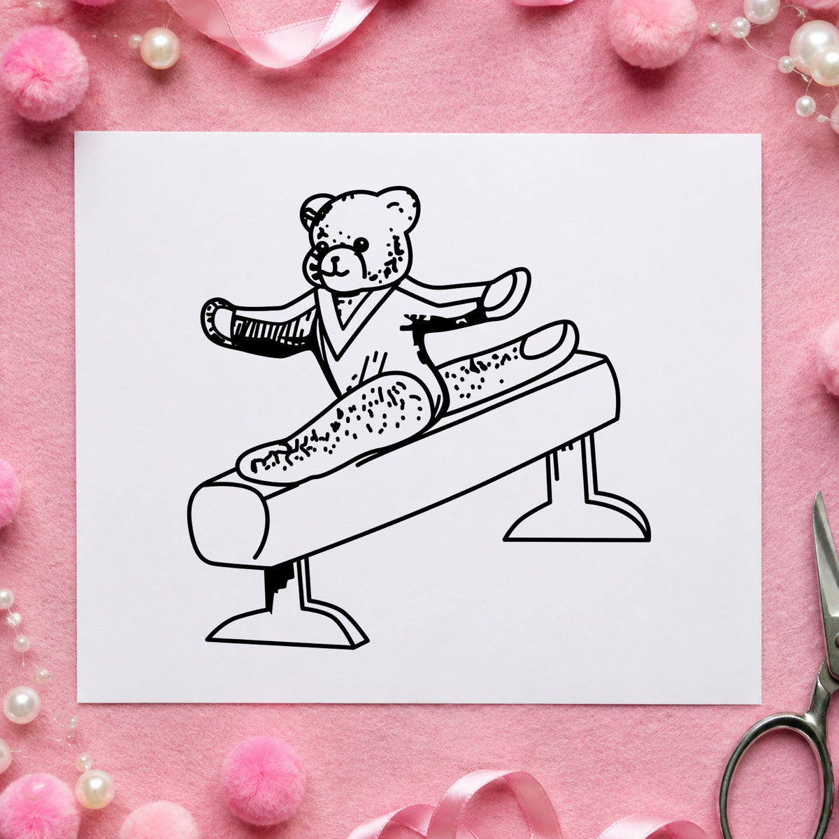 Bear on Exercise Equipment Art Rubber Stamp in use 2