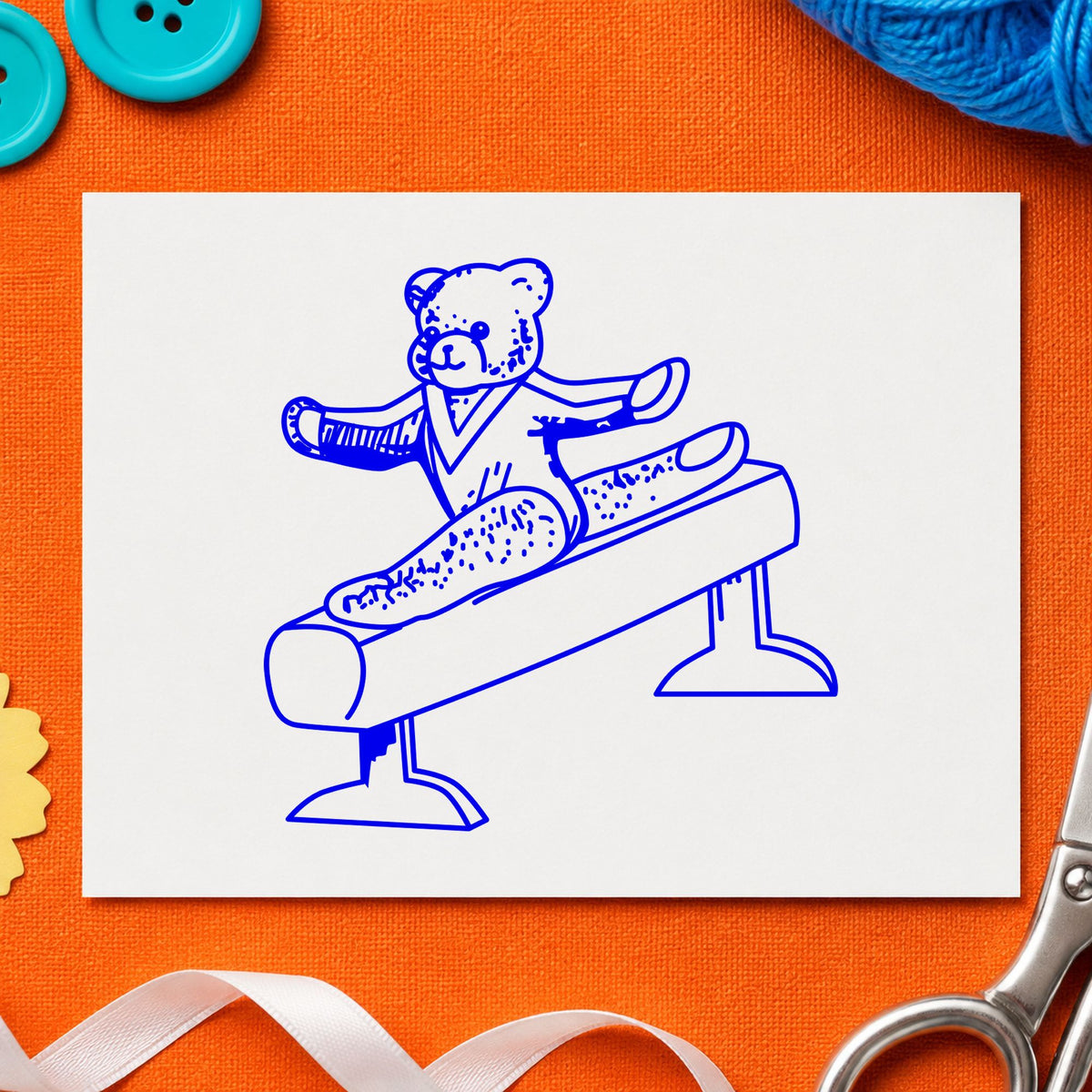 Bear on Exercise Equipment Art Rubber Stamp in use 4