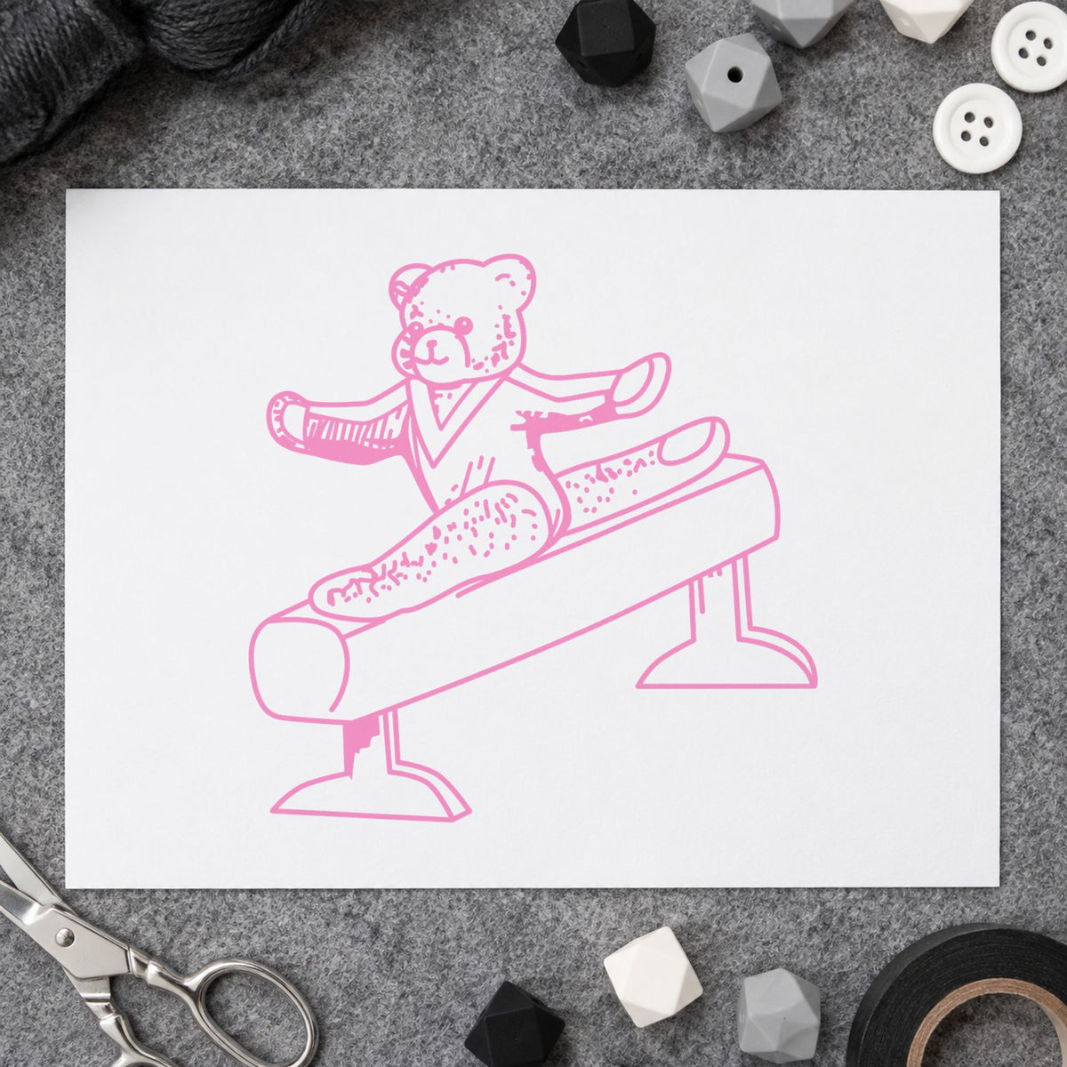 Bear on Exercise Equipment Art Rubber Stamp in use 6