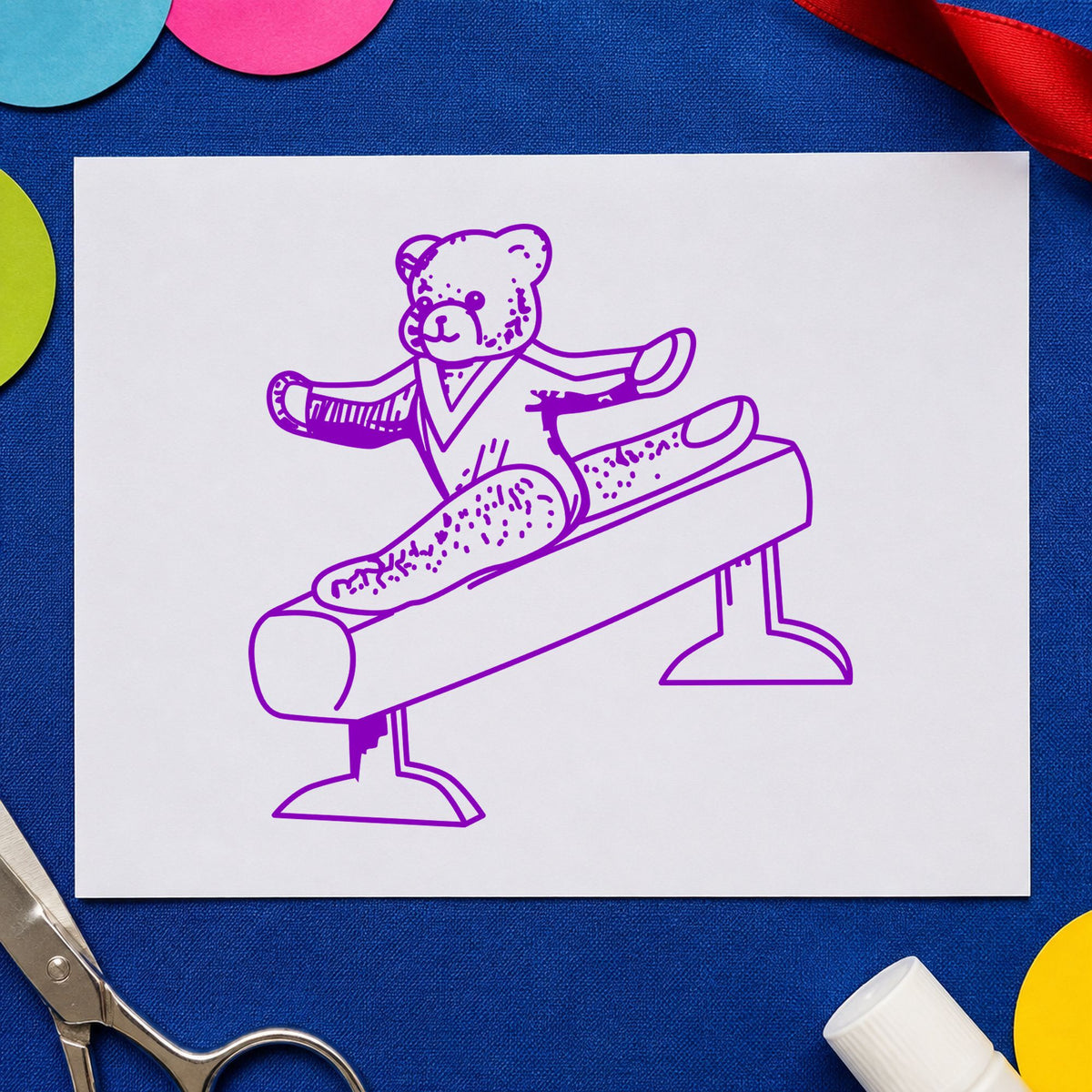 Bear on Exercise Equipment Art Rubber Stamp in use 7