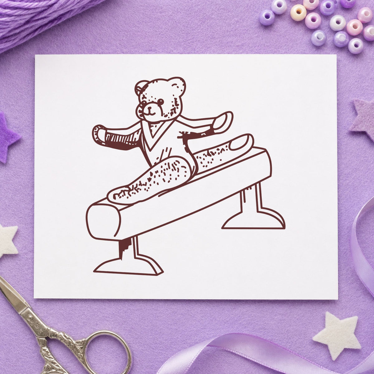 Bear on Exercise Equipment Art Rubber Stamp in use 9