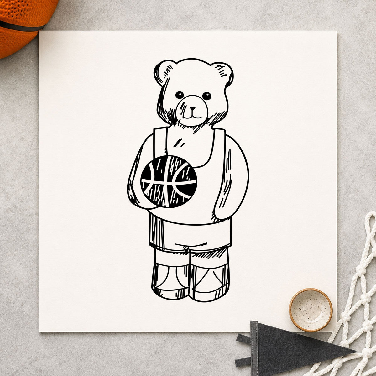 Basketball Bear Art Rubber Stamp in use 1