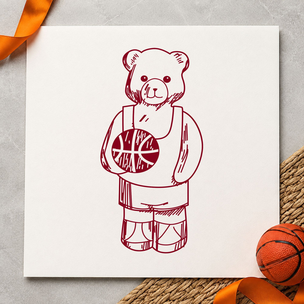 Basketball Bear Art Rubber Stamp in use 10