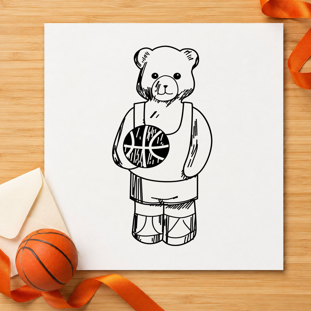 Basketball Bear Art Rubber Stamp in use 2