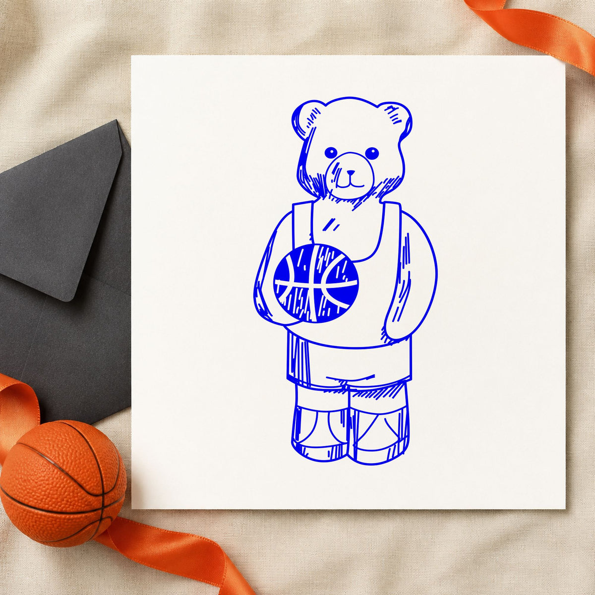 Basketball Bear Art Rubber Stamp in use 3