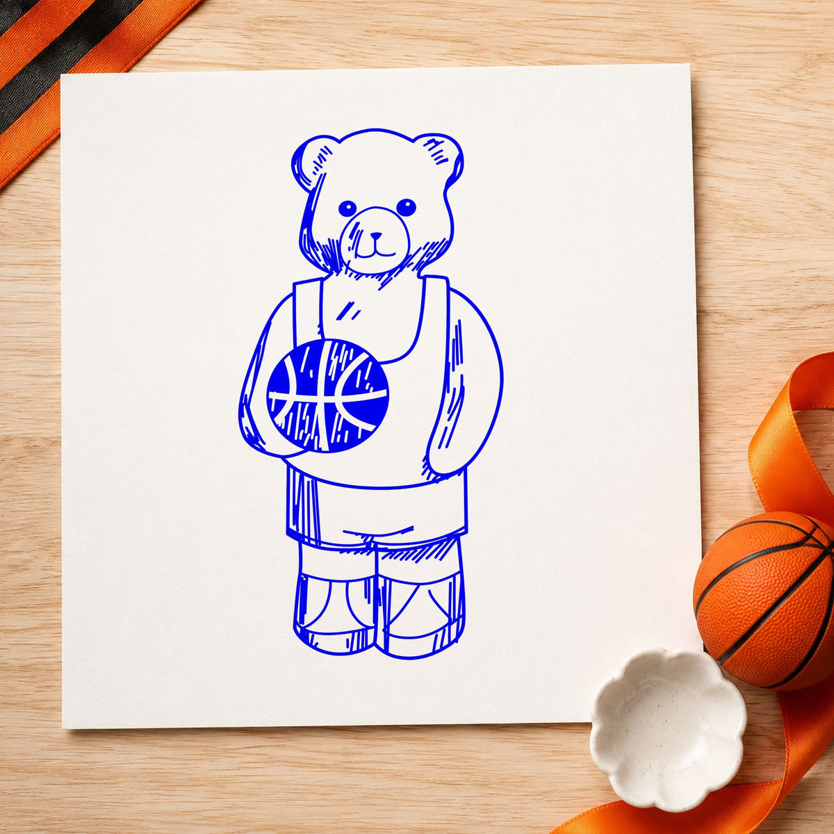 Basketball Bear Art Rubber Stamp in use 4