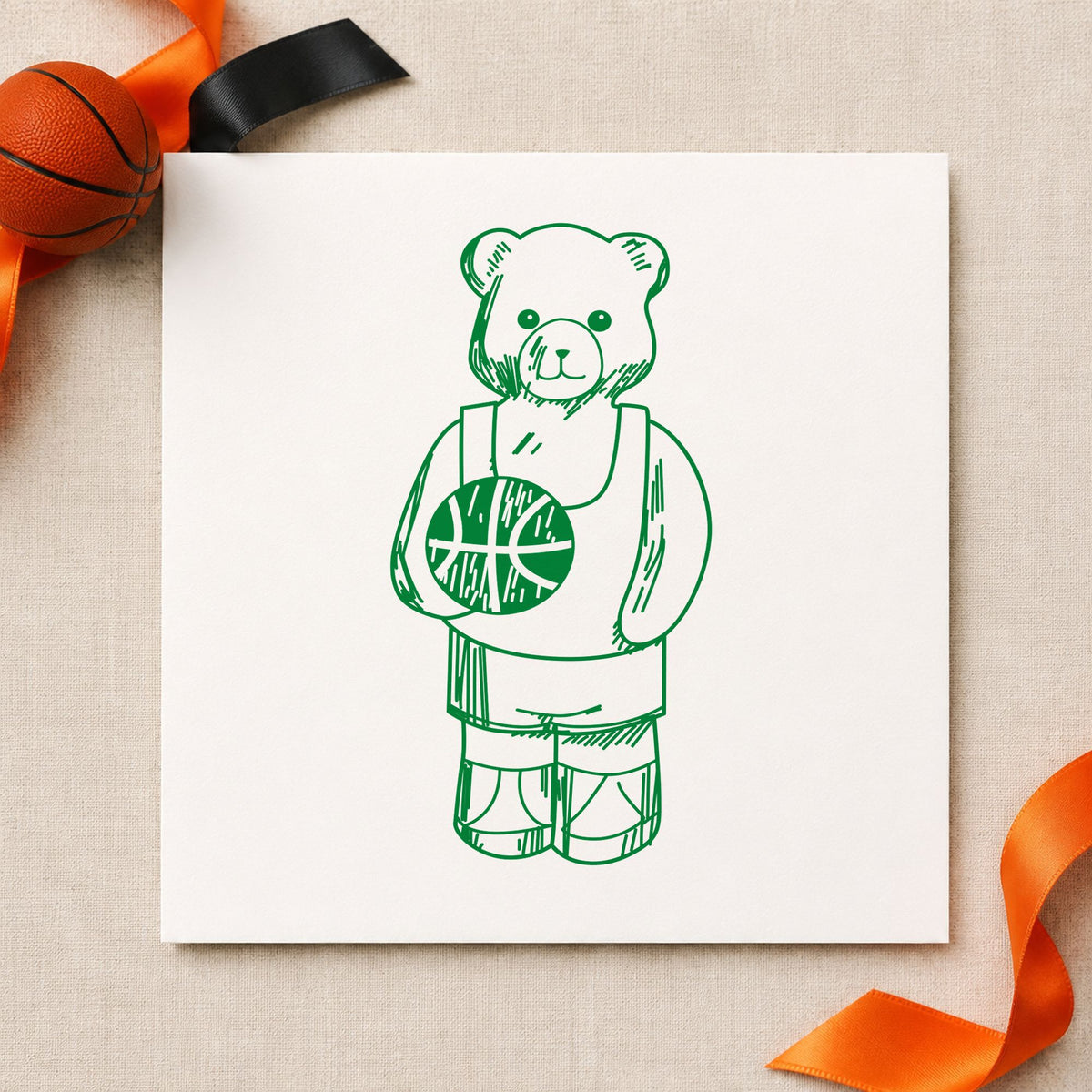 Basketball Bear Art Rubber Stamp in use 5