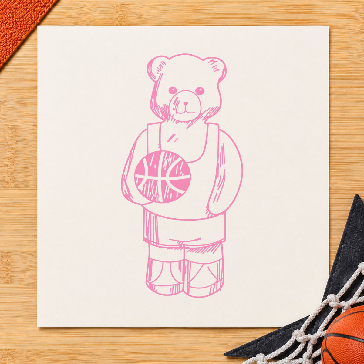 Basketball Bear Art Rubber Stamp in use 6