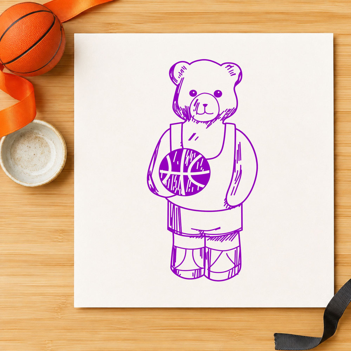 Basketball Bear Art Rubber Stamp in use 7