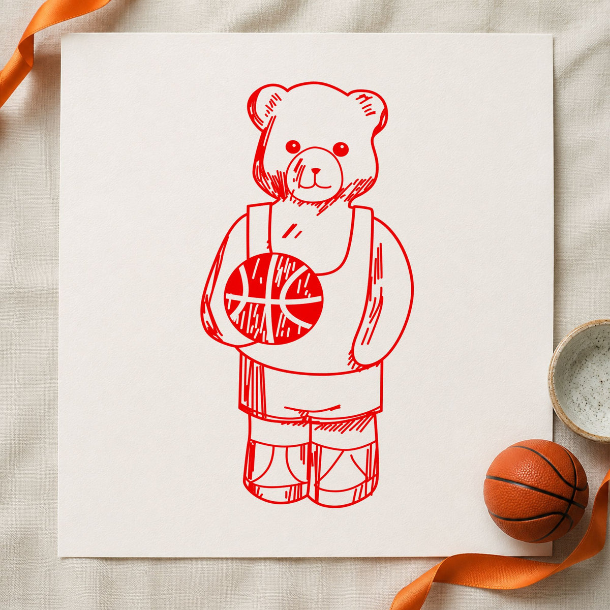 Basketball Bear Art Rubber Stamp in use 8