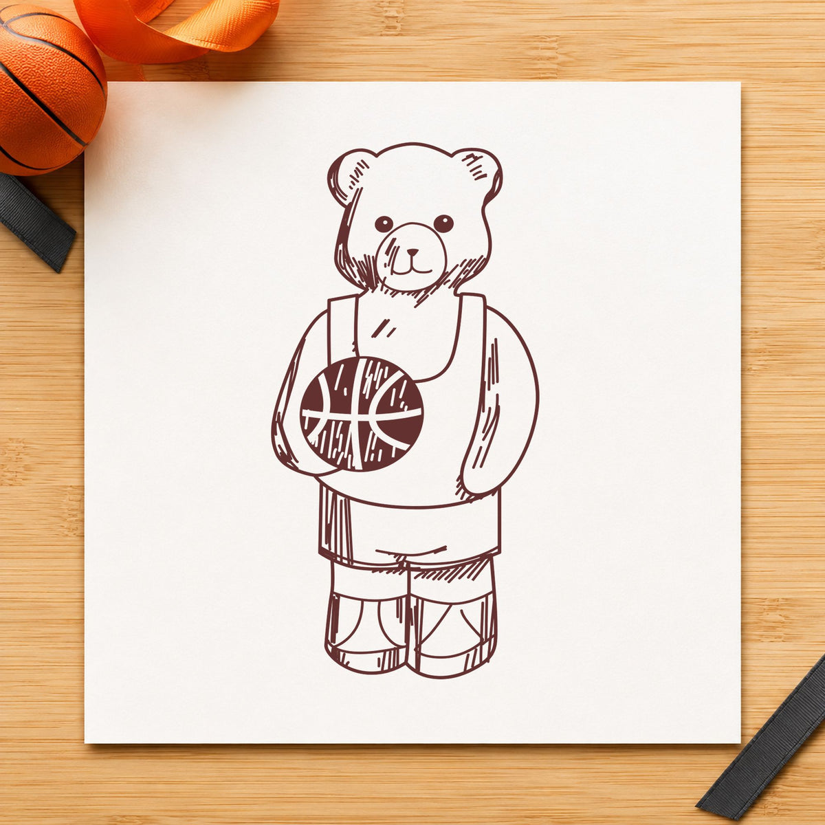 Basketball Bear Art Rubber Stamp in use 9