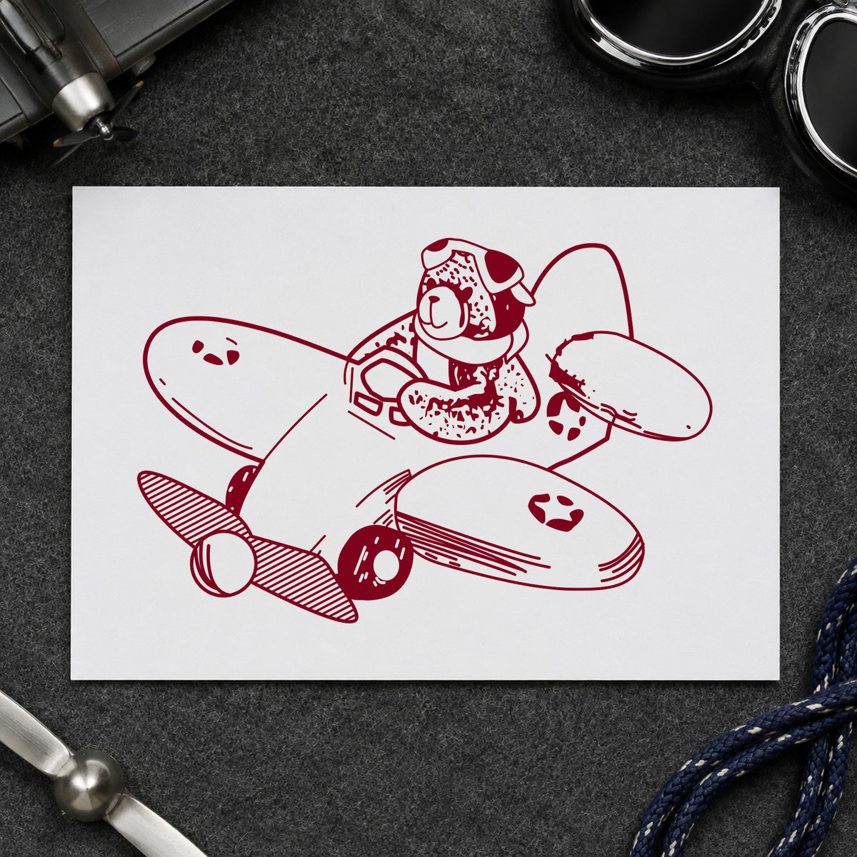 Bear Airplane Pilot Art Rubber Stamp in use 10