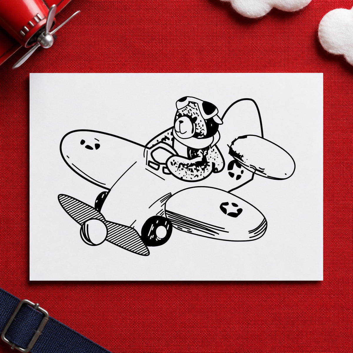 Bear Airplane Pilot Art Rubber Stamp in use 2