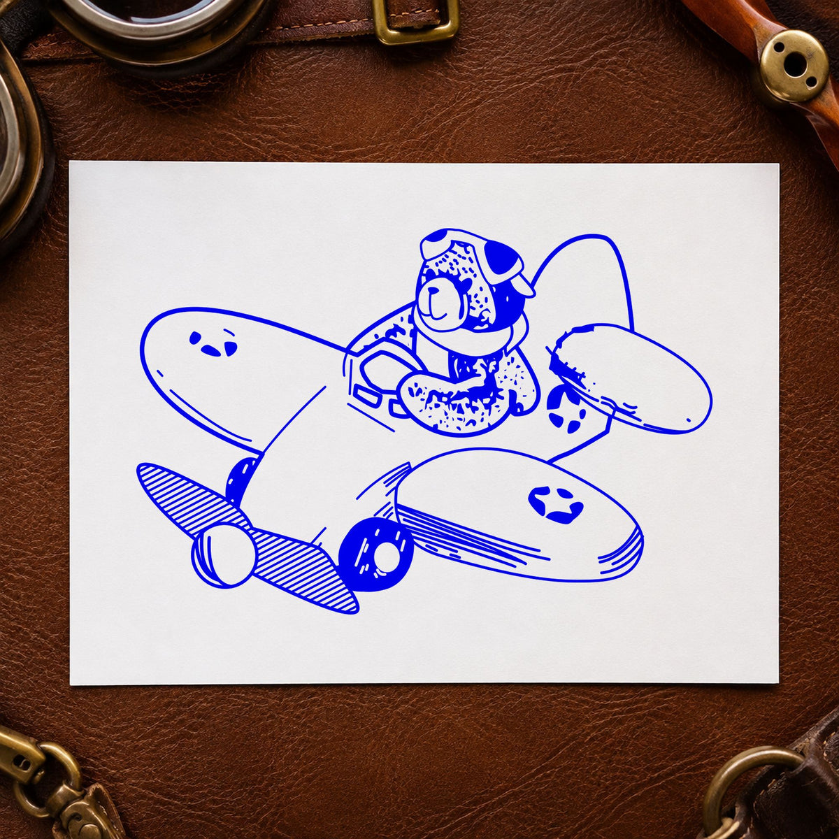 Bear Airplane Pilot Art Rubber Stamp in use 3