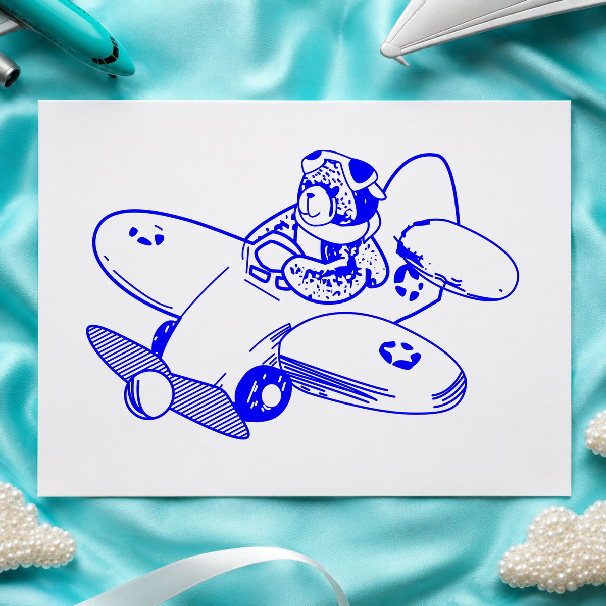 Bear Airplane Pilot Art Rubber Stamp in use 4