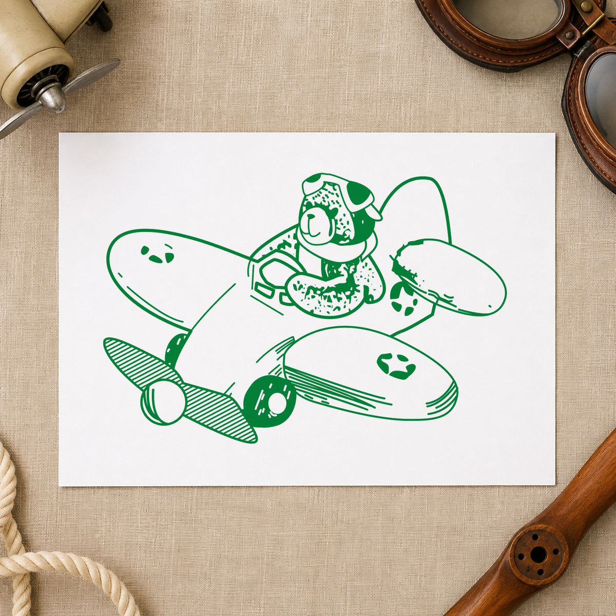 Bear Airplane Pilot Art Rubber Stamp in use 5