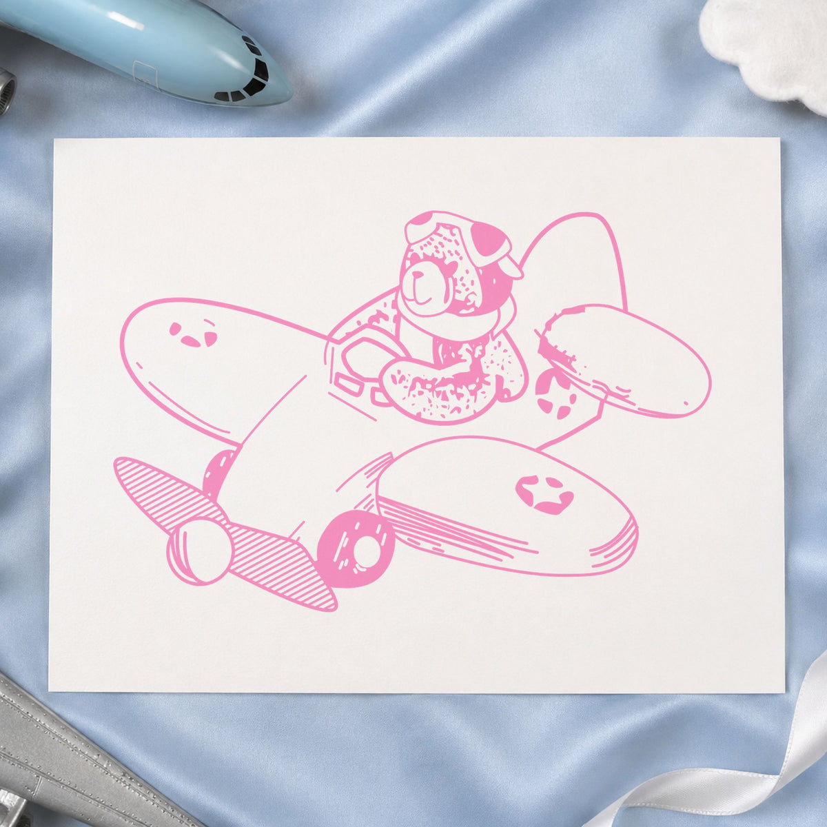 Bear Airplane Pilot Art Rubber Stamp in use 6