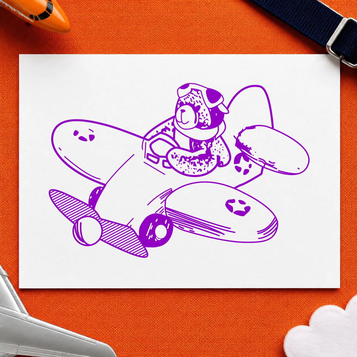 Bear Airplane Pilot Art Rubber Stamp in use 7