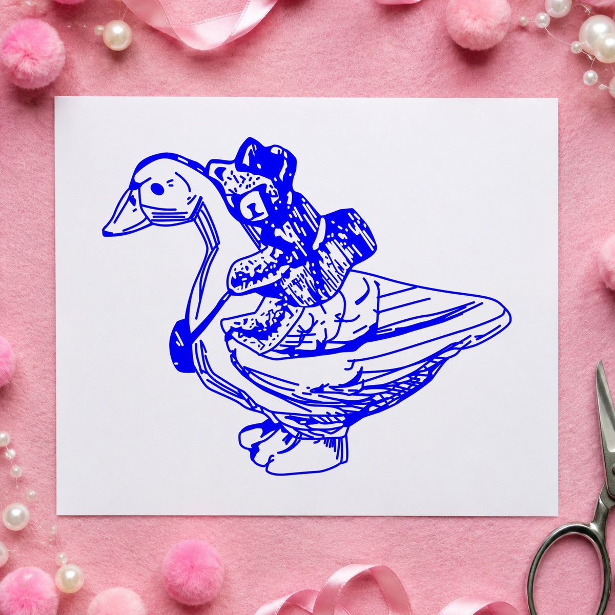 Bear Riding Duck Art Rubber Stamp in use 3
