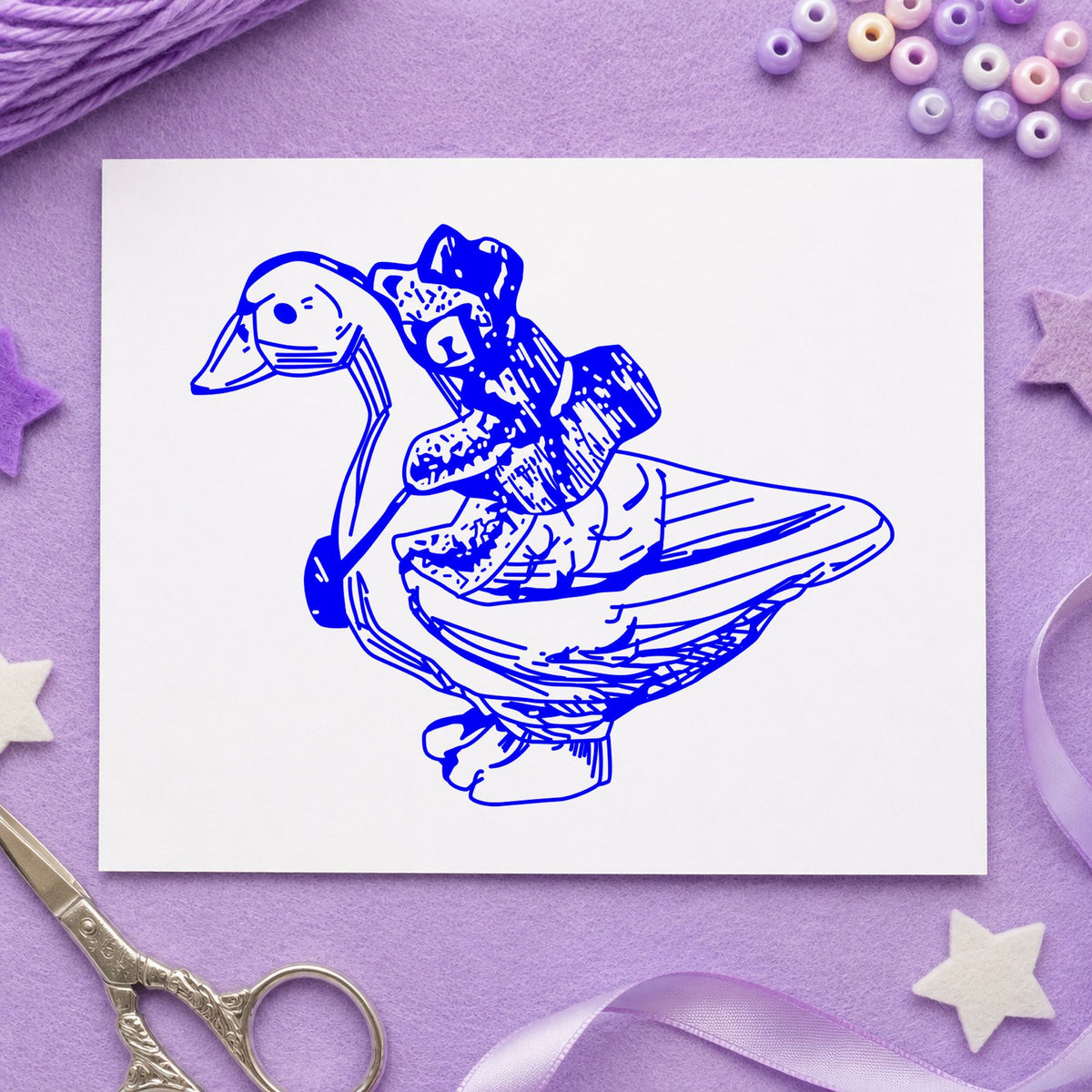 Bear Riding Duck Art Rubber Stamp in use 4