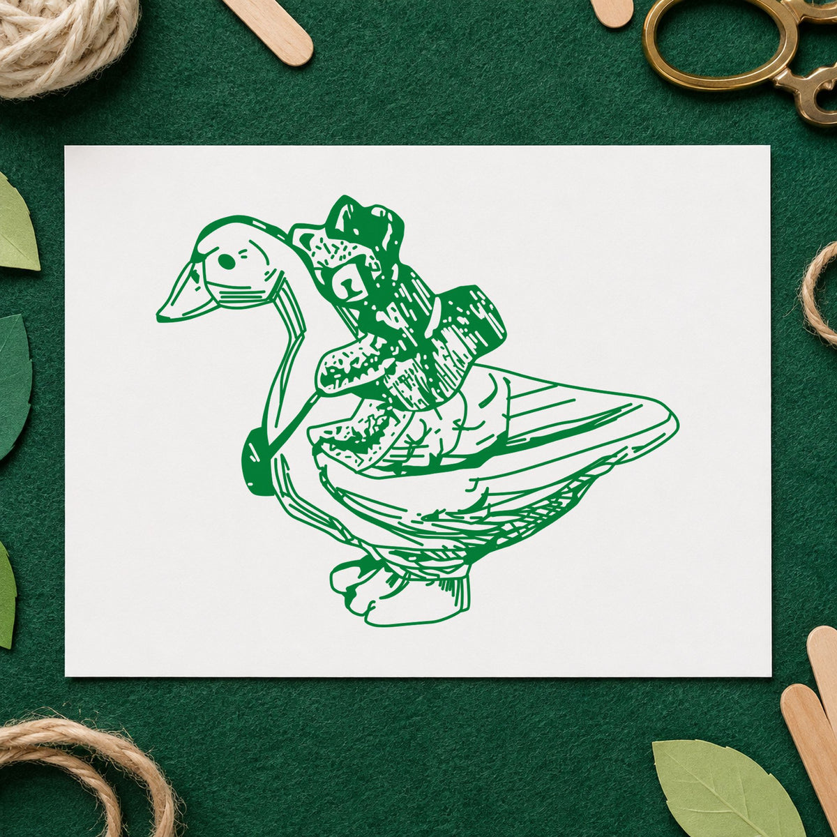 Bear Riding Duck Art Rubber Stamp in use 5
