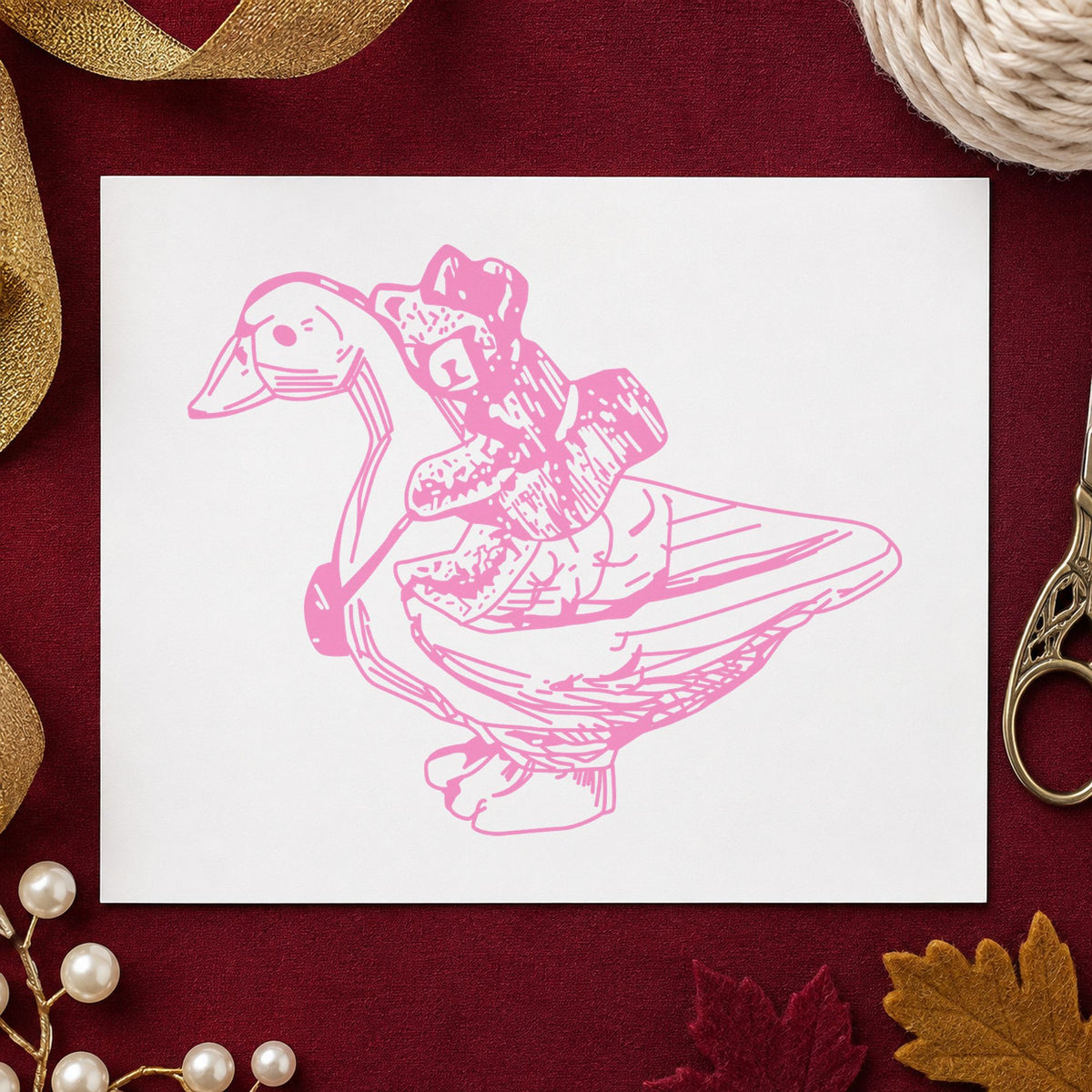 Bear Riding Duck Art Rubber Stamp in use 6
