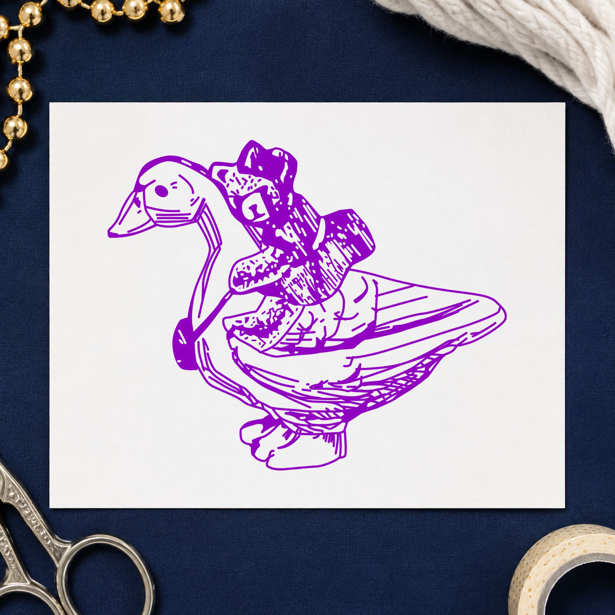 Bear Riding Duck Art Rubber Stamp in use 7