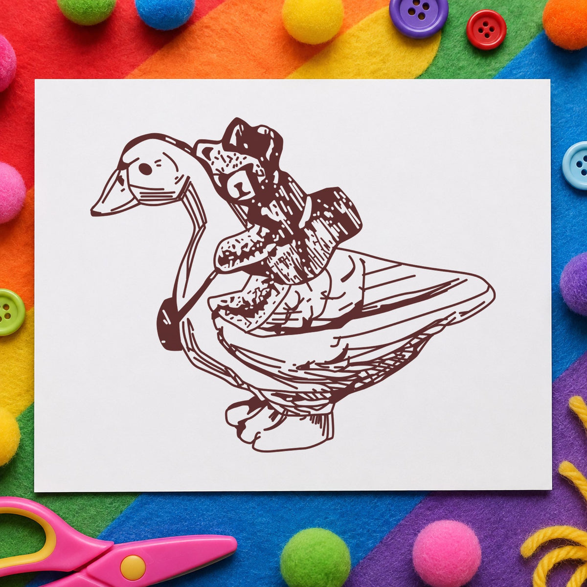 Bear Riding Duck Art Rubber Stamp in use 9