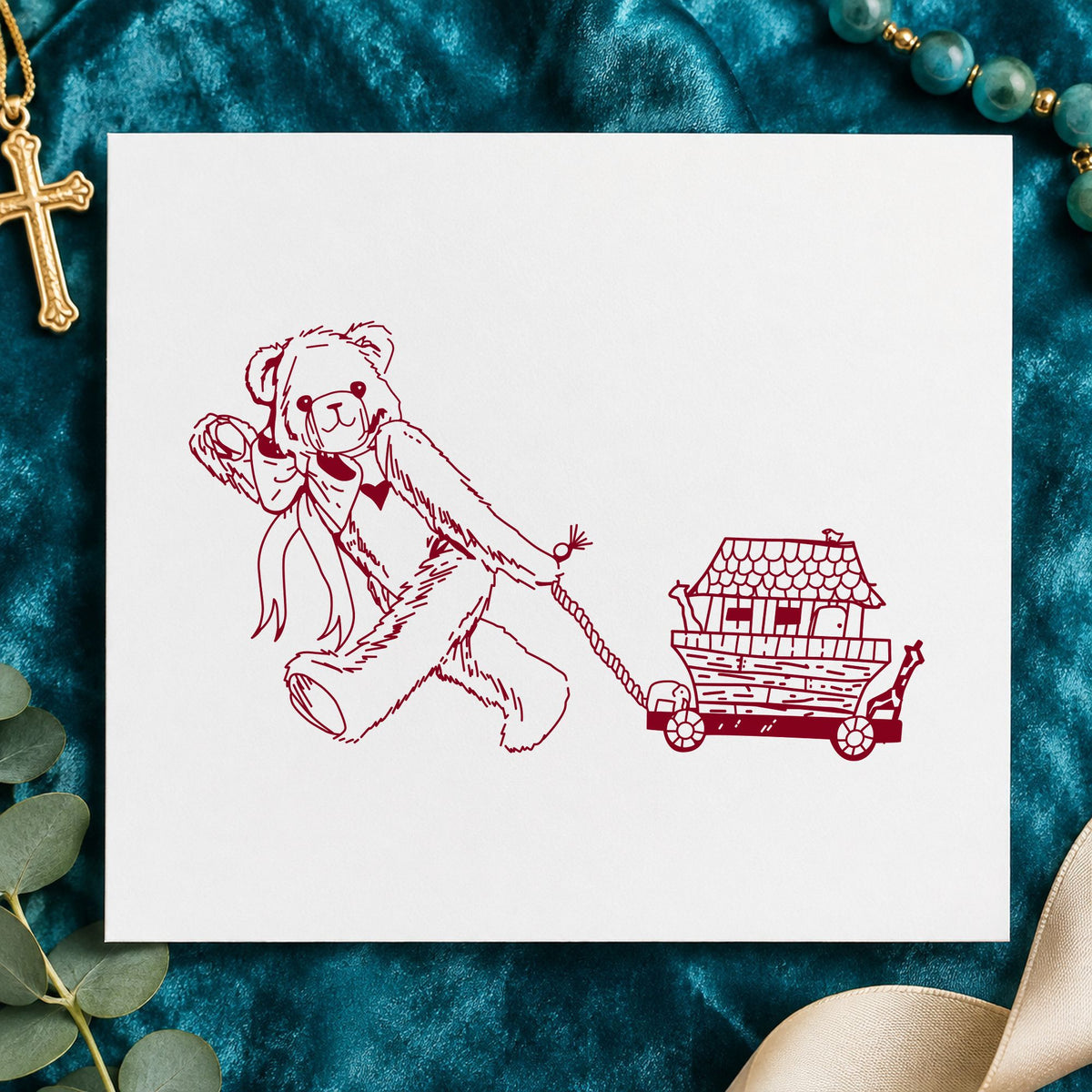 Bear Pulling Ark Art Rubber Stamp in use 10