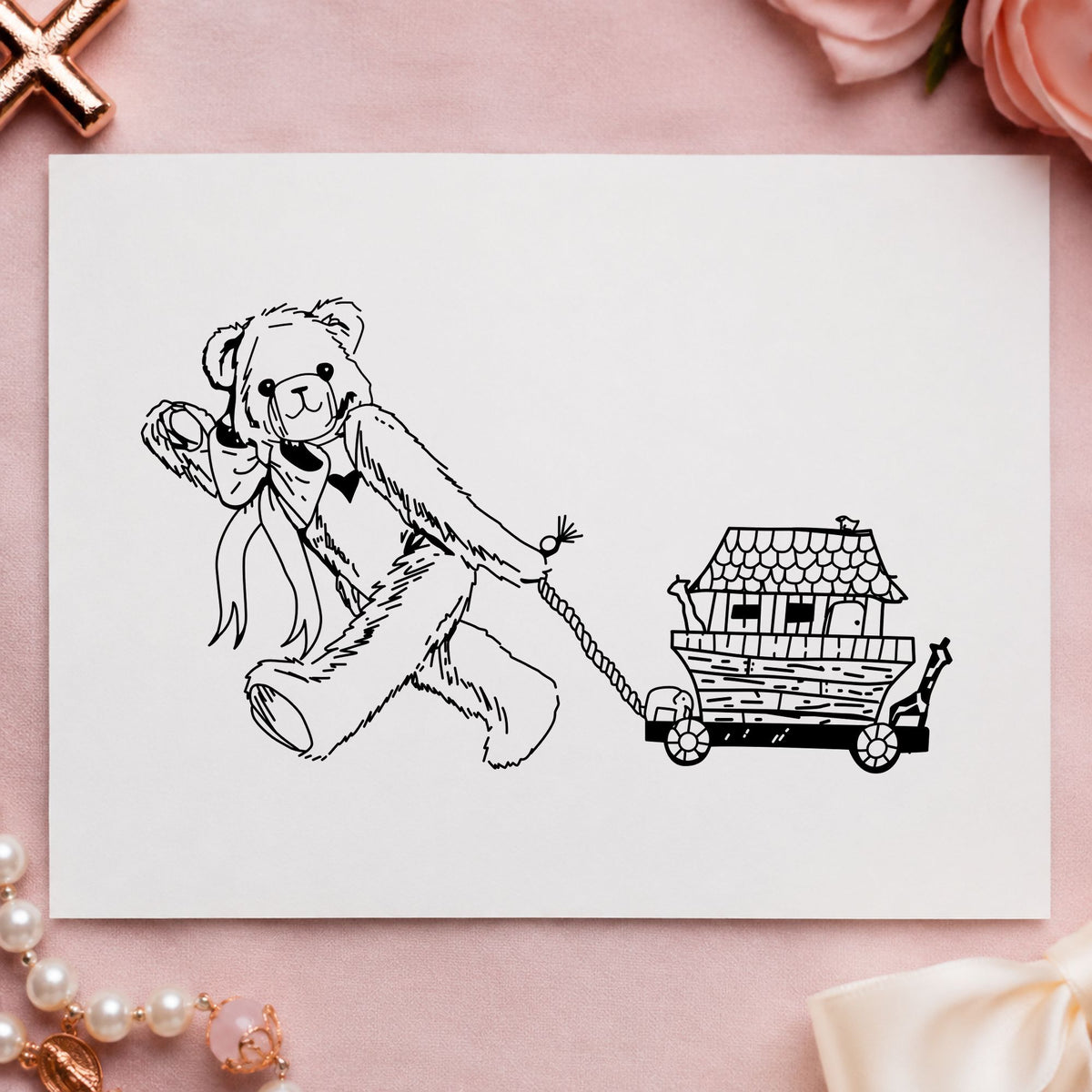 Bear Pulling Ark Art Rubber Stamp in use 2