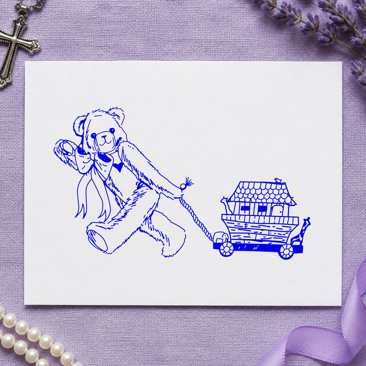 Bear Pulling Ark Art Rubber Stamp in use 3