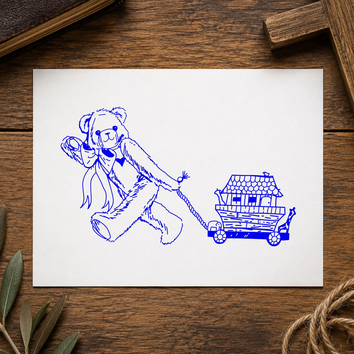 Bear Pulling Ark Art Rubber Stamp in use 4