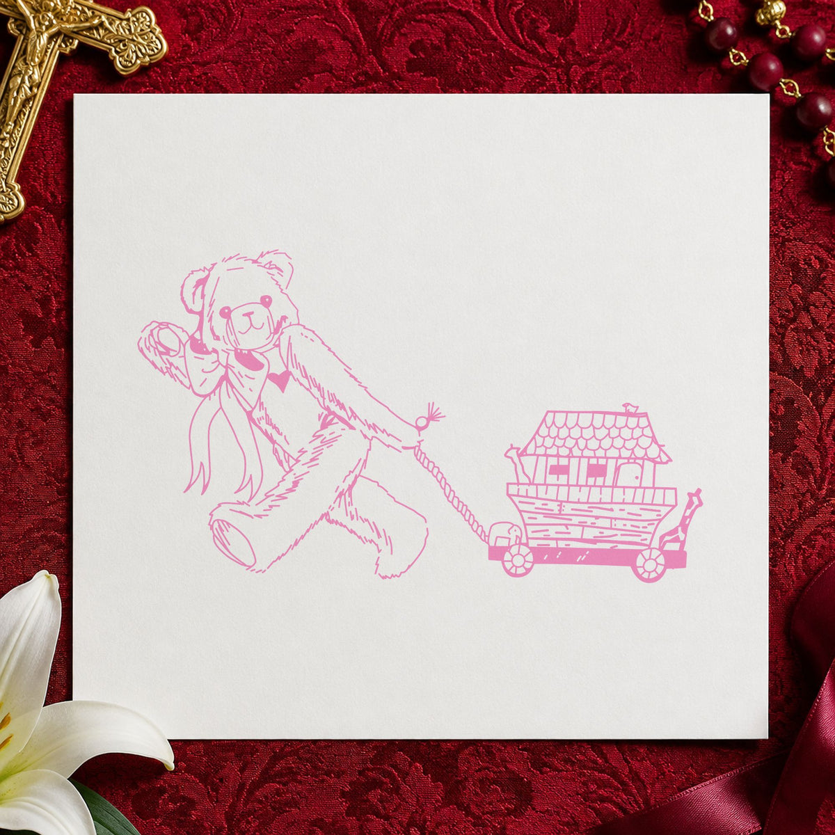 Bear Pulling Ark Art Rubber Stamp in use 6