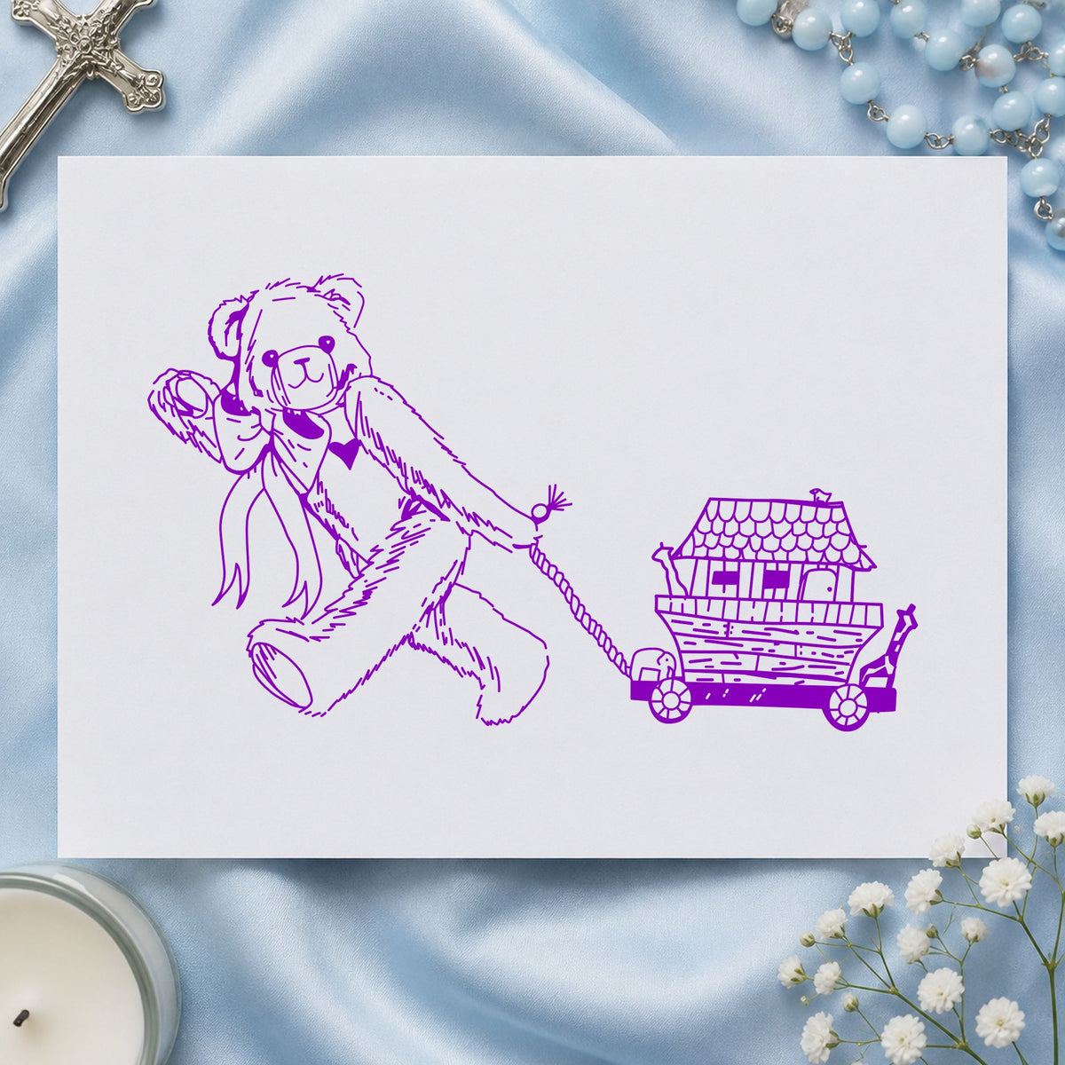 Bear Pulling Ark Art Rubber Stamp in use 7