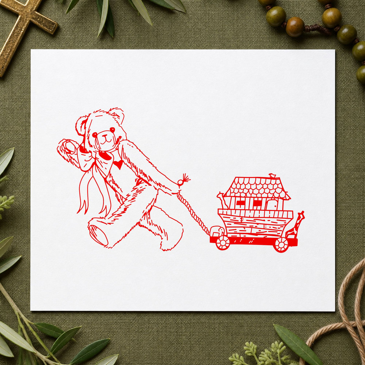 Bear Pulling Ark Art Rubber Stamp in use 8