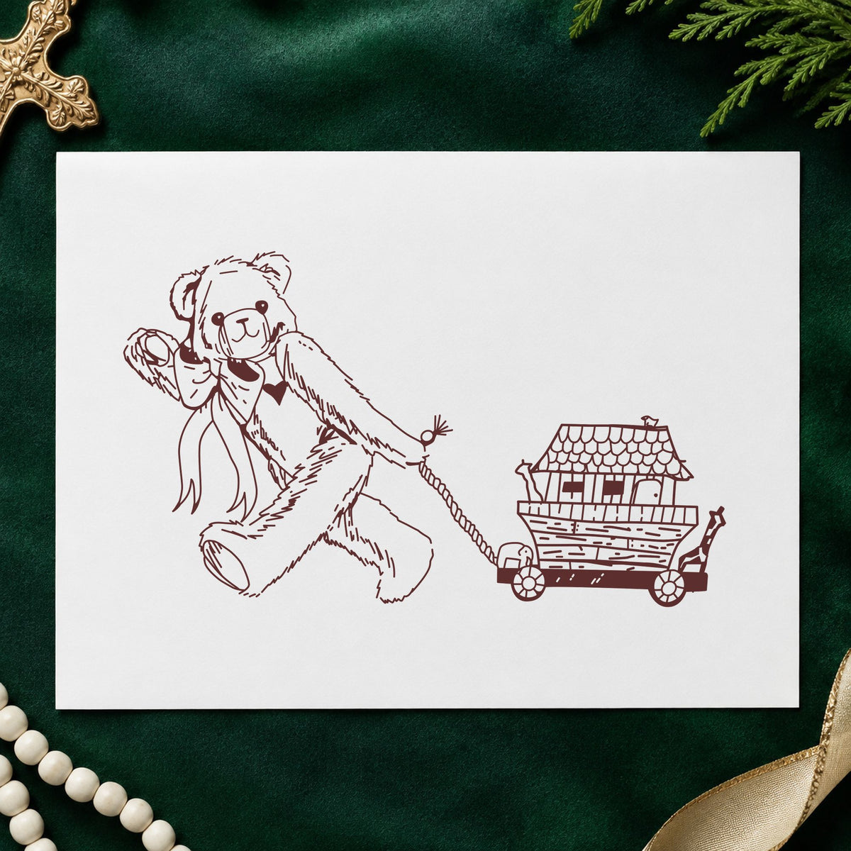 Bear Pulling Ark Art Rubber Stamp in use 9