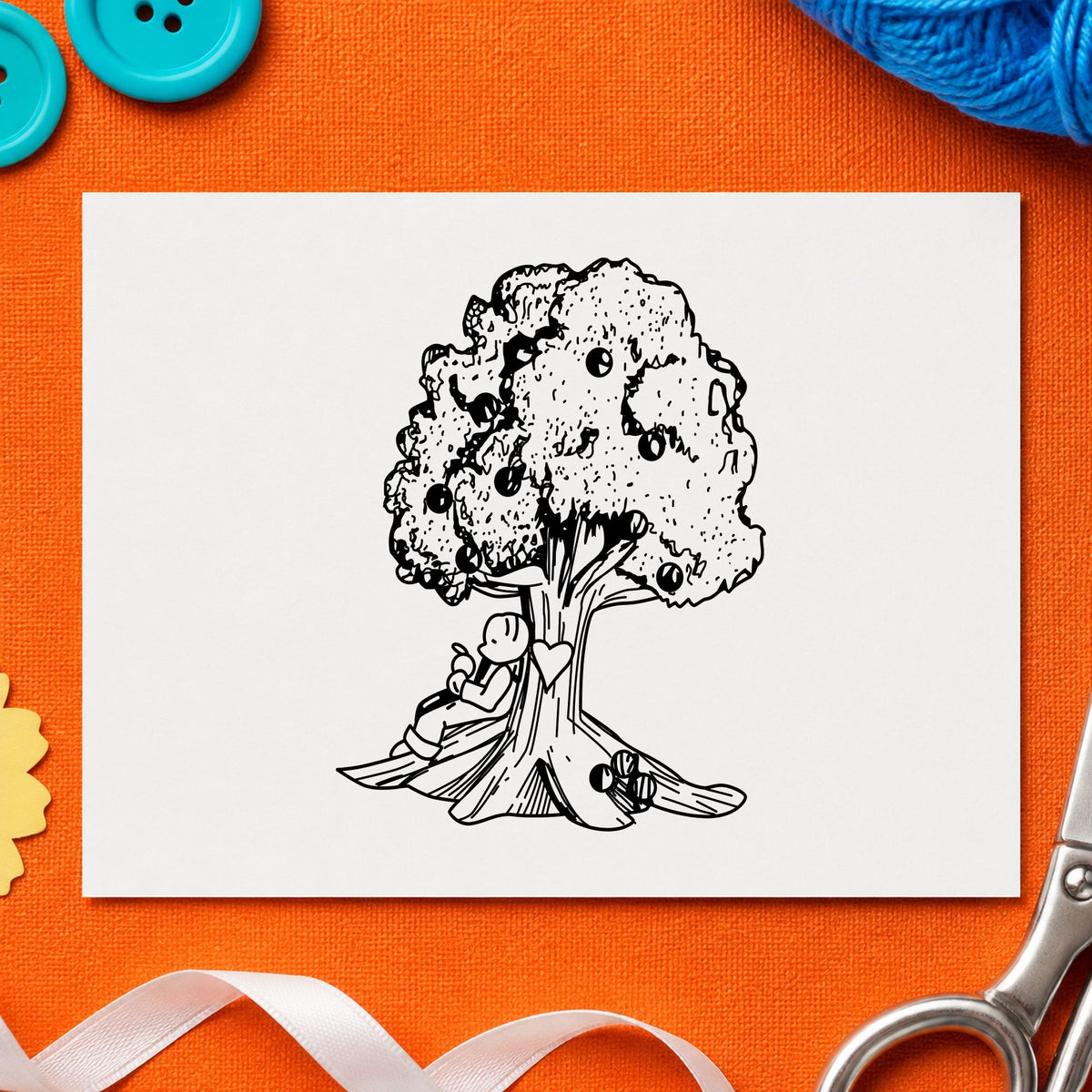 Bear under Tree Art Rubber Stamp in use 1