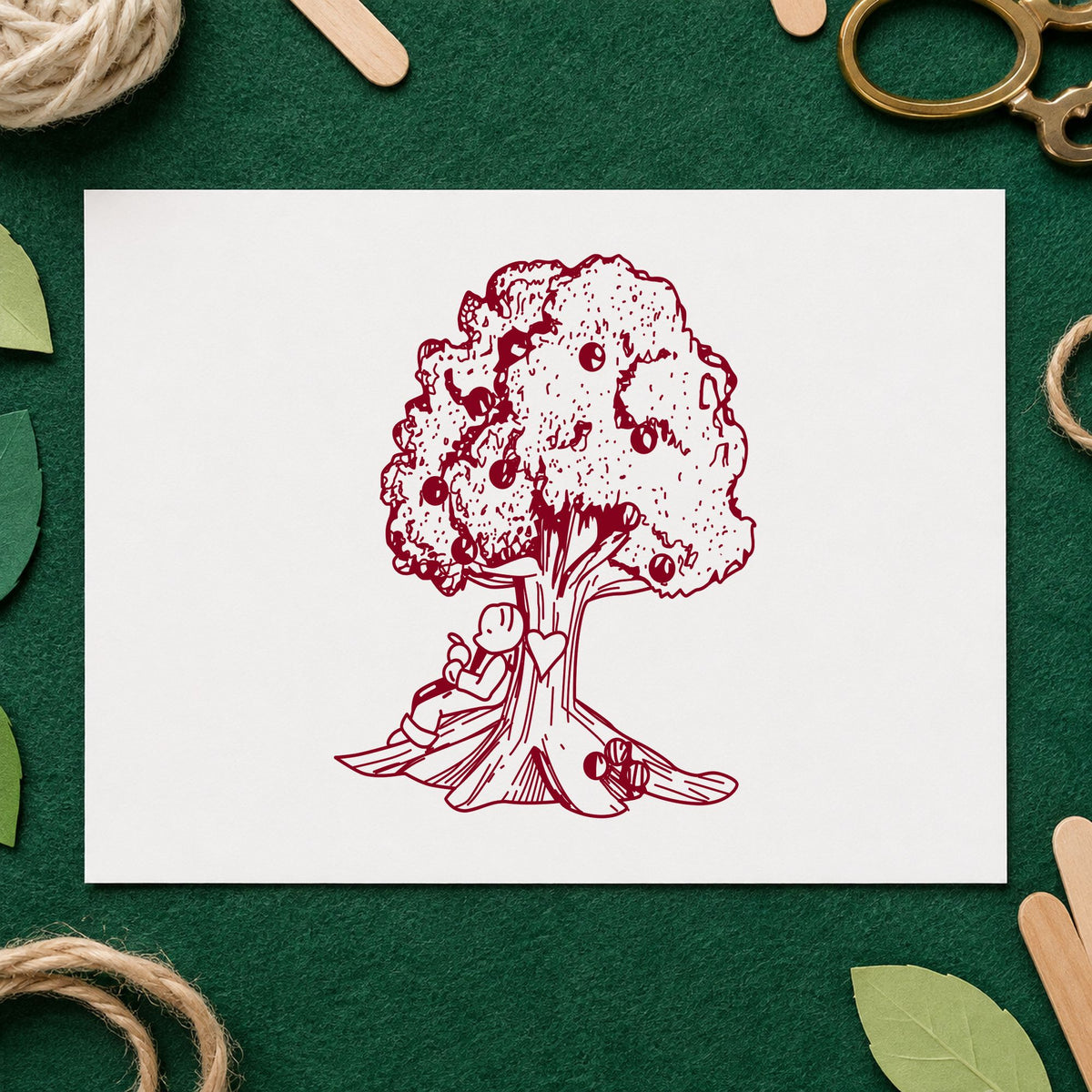 Bear under Tree Art Rubber Stamp in use 10