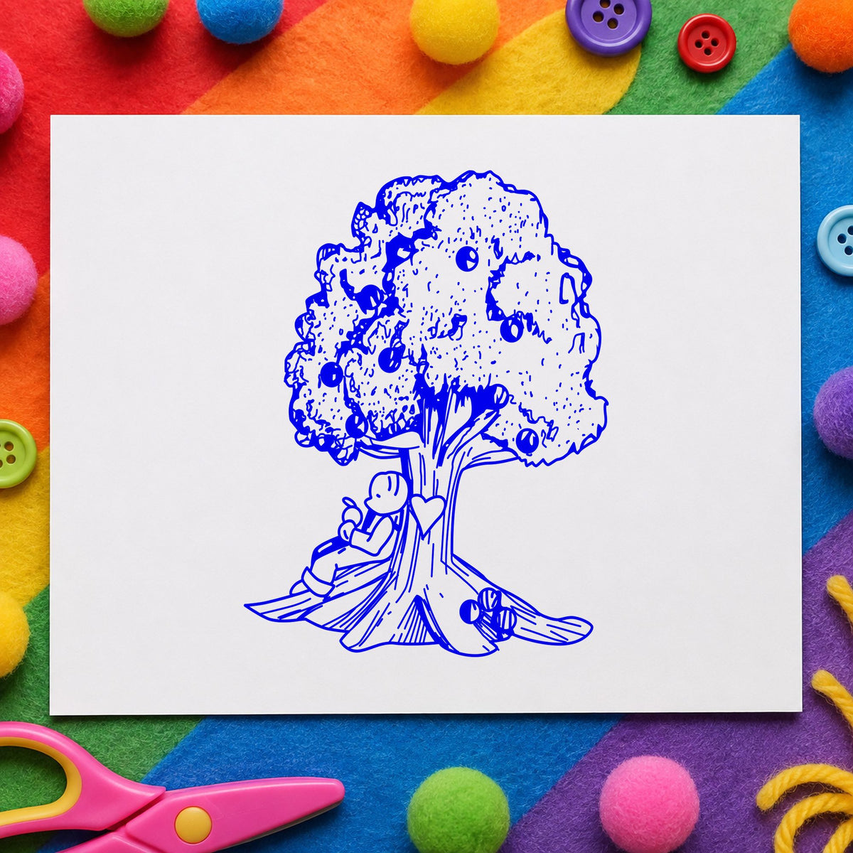 Bear under Tree Art Rubber Stamp in use 3