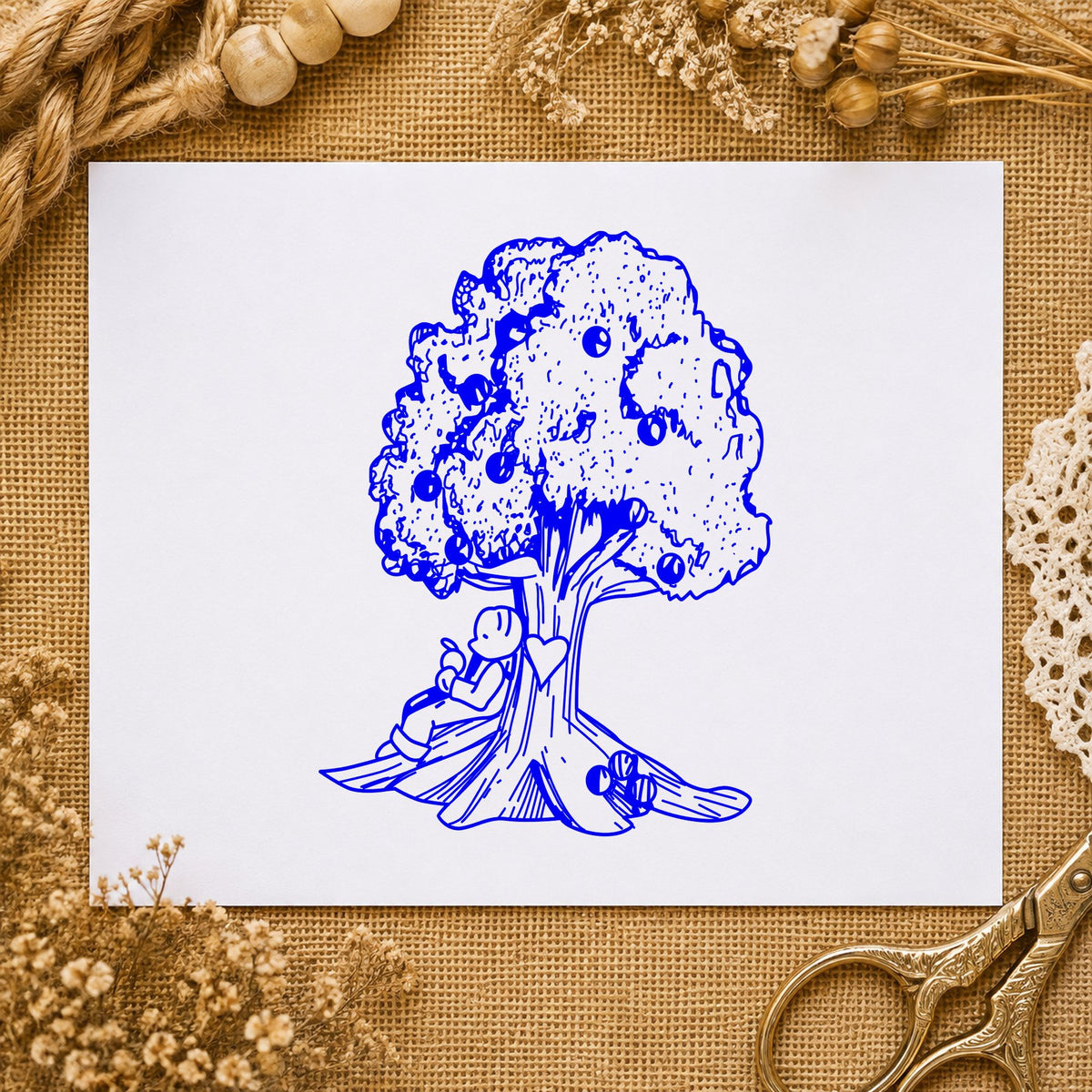 Bear under Tree Art Rubber Stamp in use 4