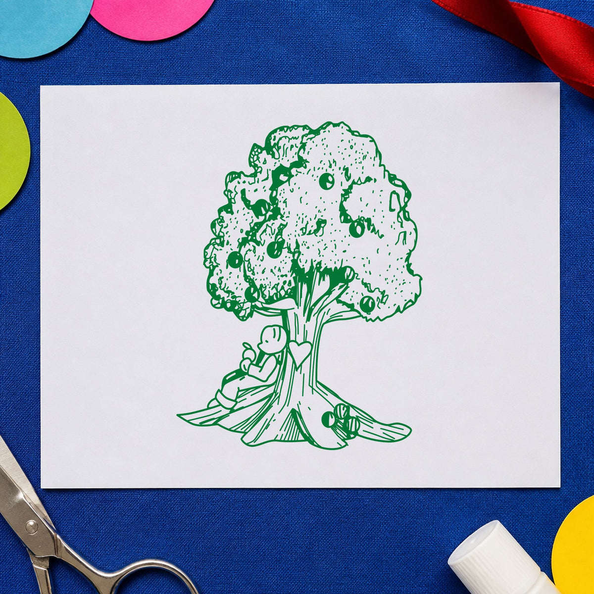 Bear under Tree Art Rubber Stamp in use 5