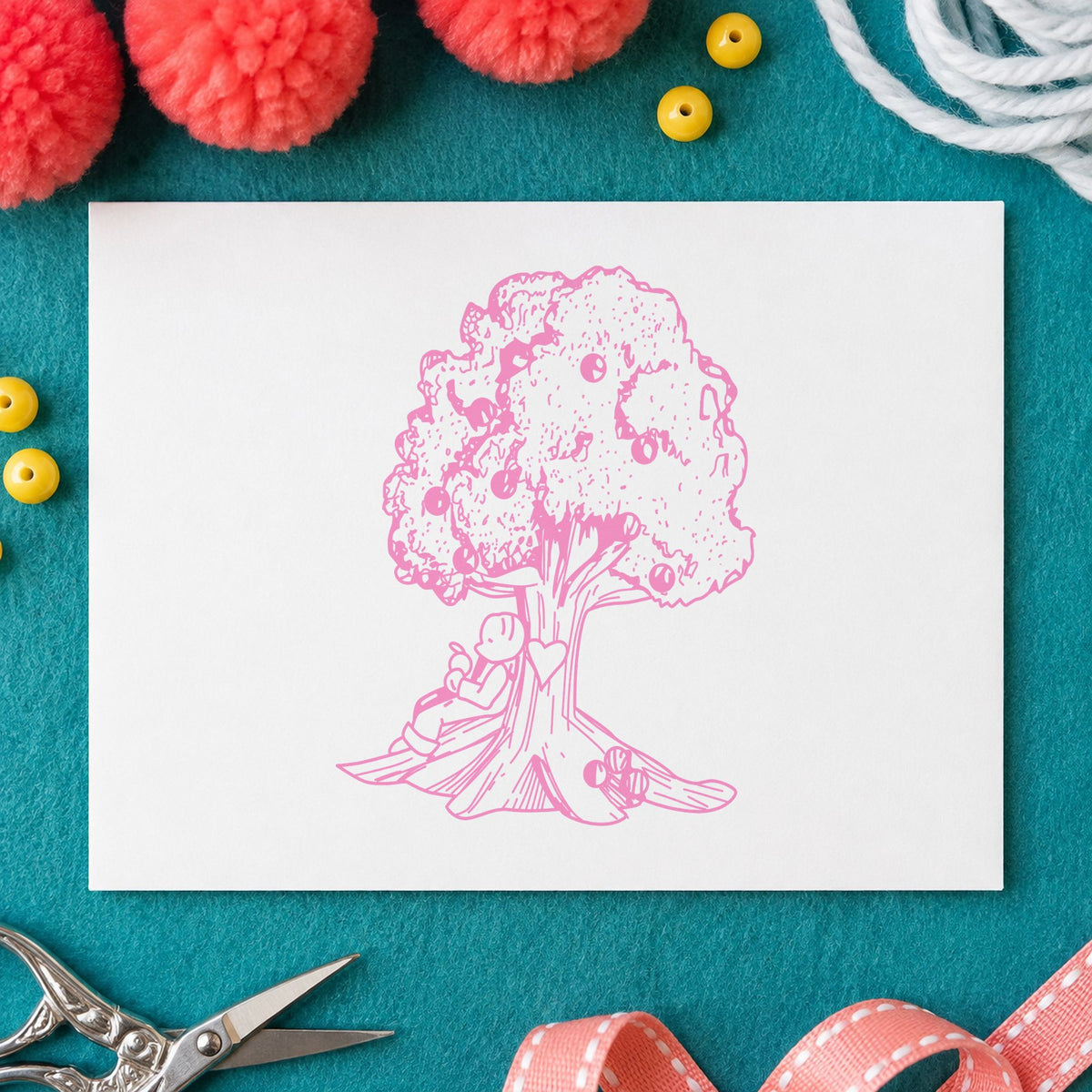 Bear under Tree Art Rubber Stamp in use 6