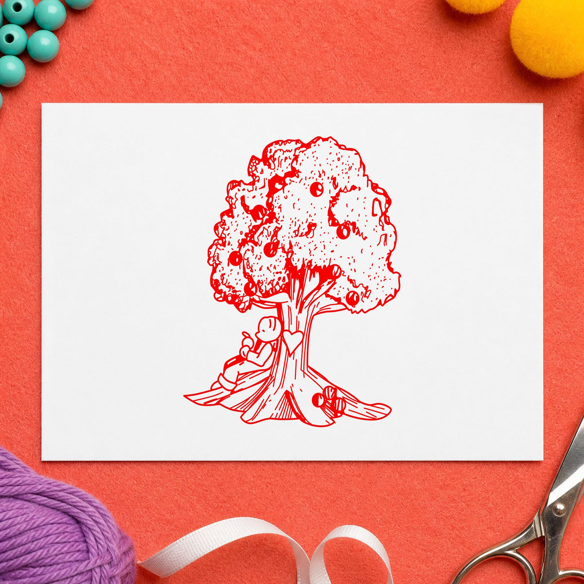 Bear under Tree Art Rubber Stamp in use 8
